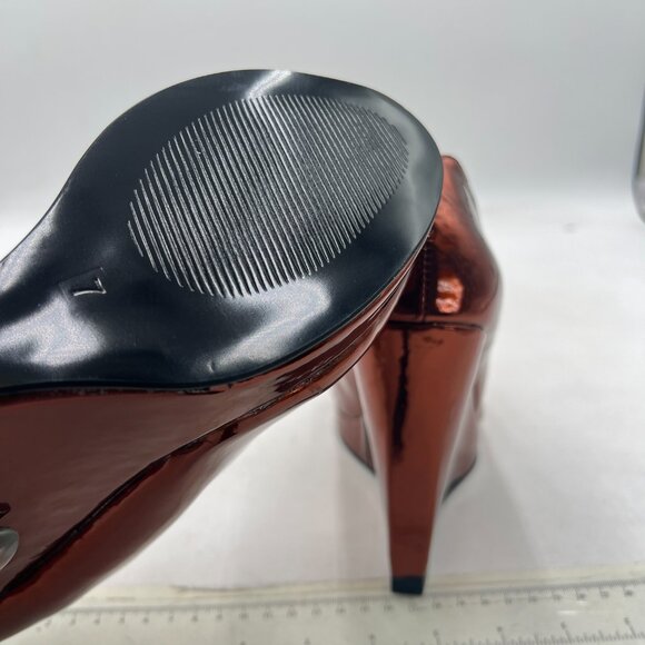 miss left Brown Rounded Closed Toe High Heel Pumps Slip On Wedges Heel Shoes - Picture 5 of 8